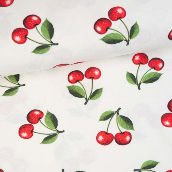 Baumwolljersey Kirschen weiß
