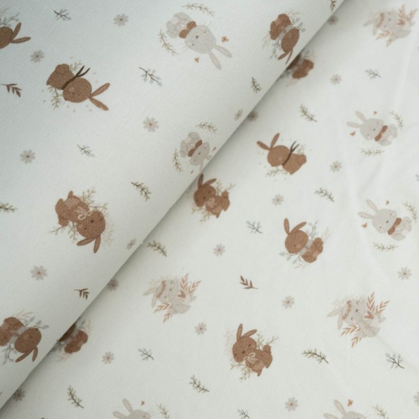 Baumwolljersey kleiner Hase ecru