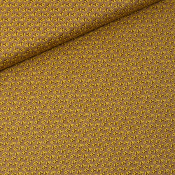 Baumwollwebware Popeline Tiny Leaves senf