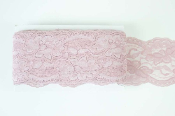 Elastische Spitzenborte Rosen altrosa 8cm
