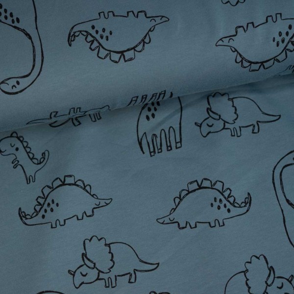 French Terry Sweat Dinos jeansblau