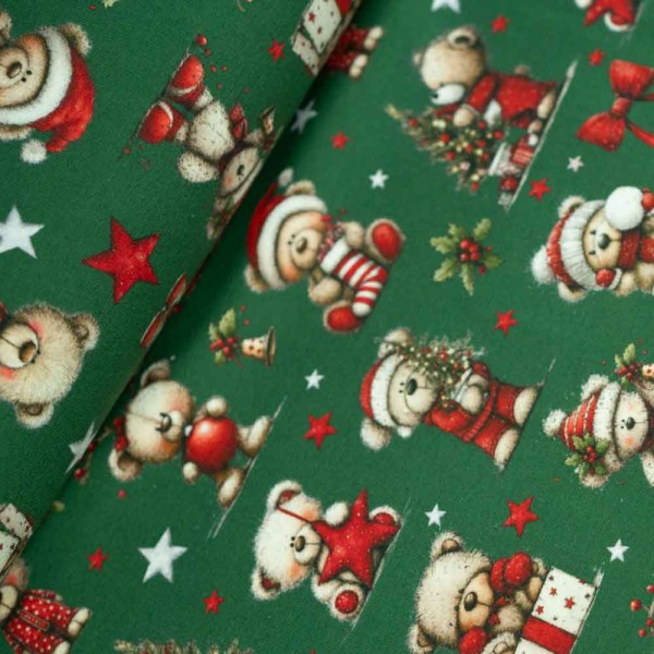 Baumwolljersey X-Mas Teddy tannengrün