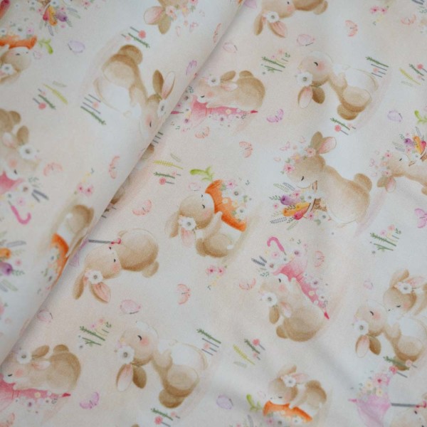 Baumwolljersey niedliche Häschen ecru