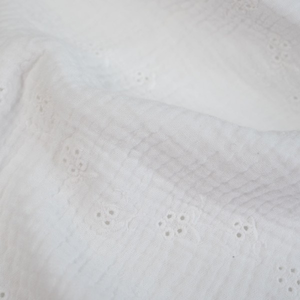 Musselin Double Gauze Blümchen Stickerei weiß