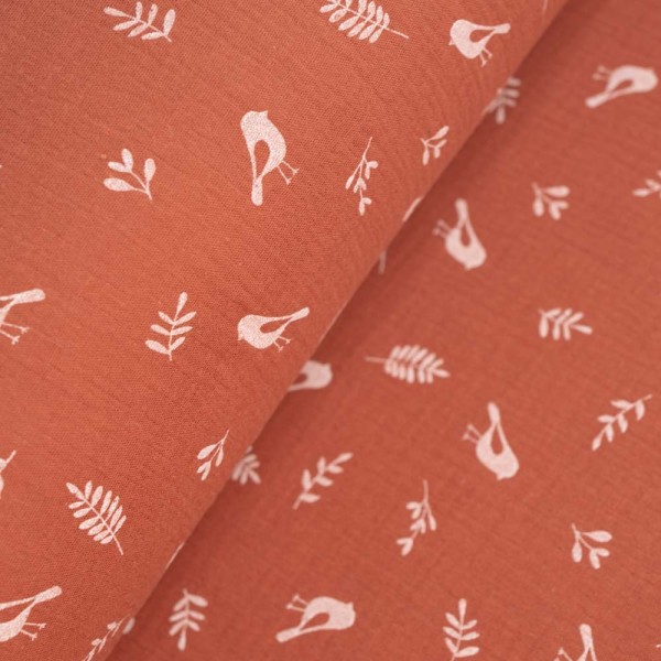 Musselin Double Gauze Vögelchen terra