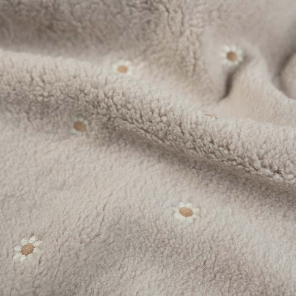 Teddyplüsch bestickt Gänseblümchen taupe