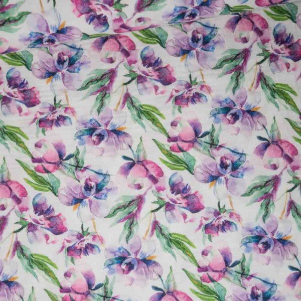 Musselin Digital Berry Bloom weiß