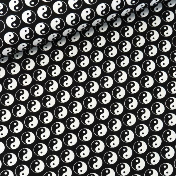 Baumwollwebware Ying Yang schwarz