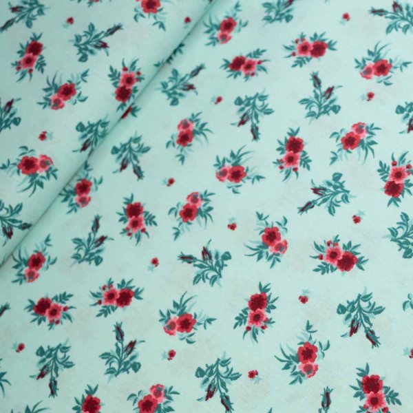 Baumwollwebware Rosenbouquet mint