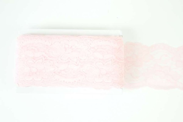 Elastische Spitzenborte Rosen rosa 8cm