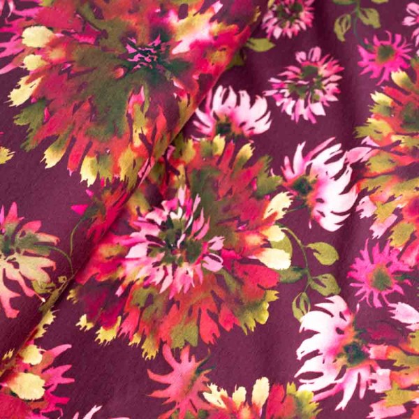 Baumwolljersey Zackenblumen bordeaux