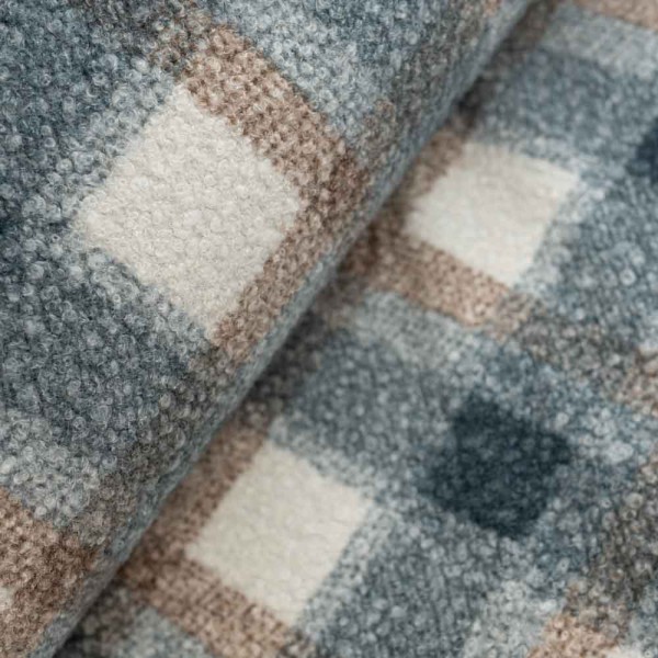 Bouclé Mantelstoff Karos jeansblau