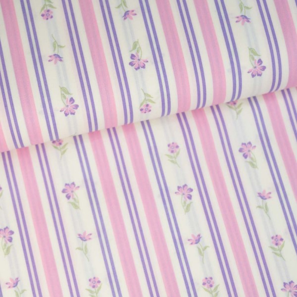 Baumwoll Popeline Blume mit Streifen beere