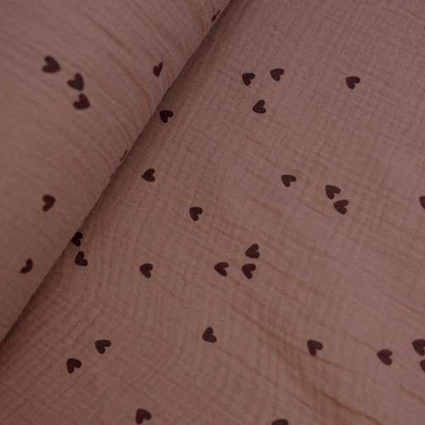 Musselin Double Gauze Herzen rehbraun