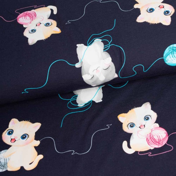 Bio Baumwolljersey Katzenkinder navy