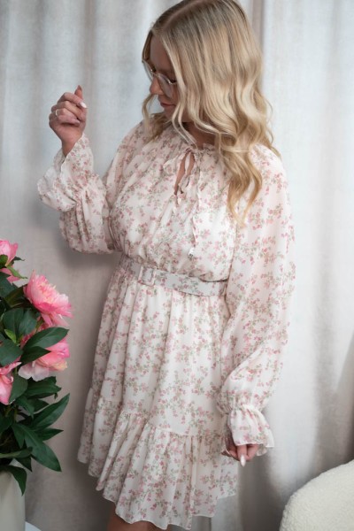 Chiffon Volantkleid Floralie hellbeige