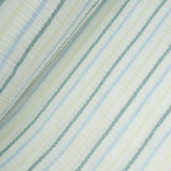 Musselin Double Streifen petrol-blau-gelb