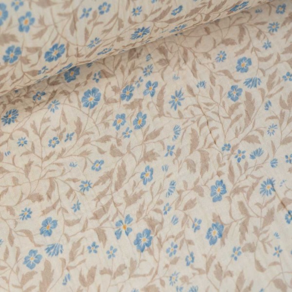 Musselin Double Gauze 250cm Überbreite Blumenranke blau