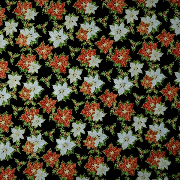 Baumwollwebware Kleiner Weihnachtsstern schwarz