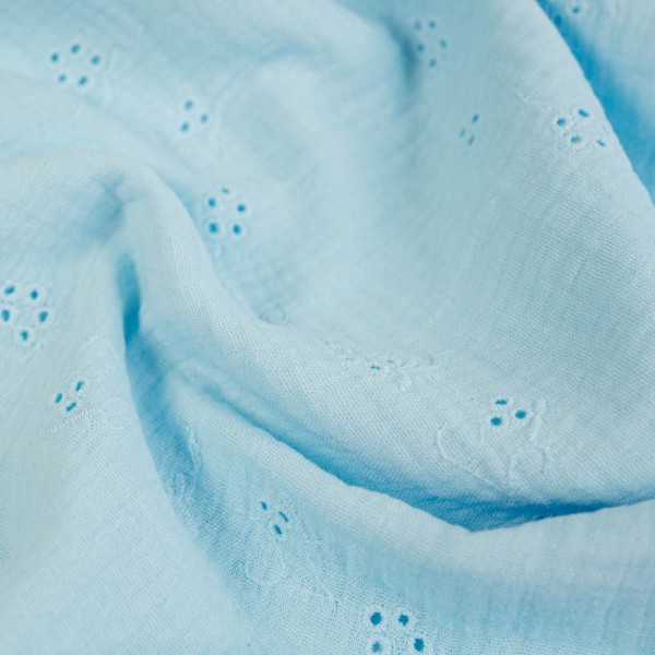 Musselin Double Gauze Blümchen Stickerei hellblau