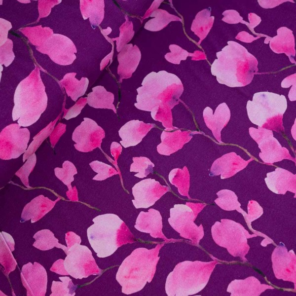 Baumwolljersey Aquarell Blütenzweige lila