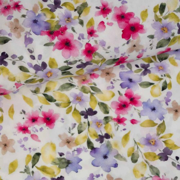 Viskosewebware Aquarell Streublümchen weiß