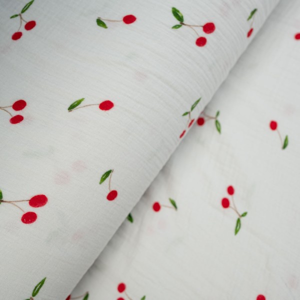 Musselin Double Kirschen weiß