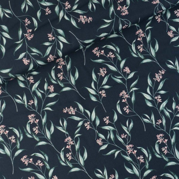 Gütermann Baumwollwebware Most Beautiful Aquarell Blätter navy