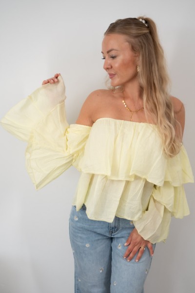 Off-shoulder Bluse mit Volants butter yellow