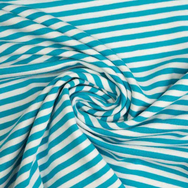 Baumwolljersey Streifen türkis-weiß