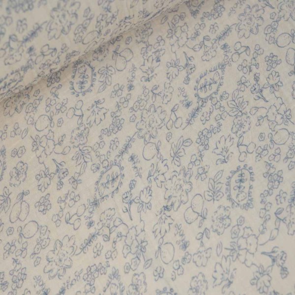 Musselin Double Gauze 250cm Überbreite zarte Blümchen jeansblau