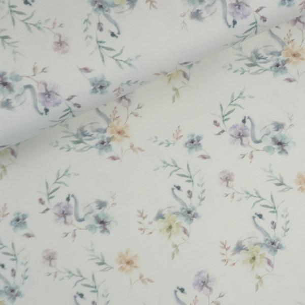 BIO Sommersweat French Terry Swan and Flowers dusty mint