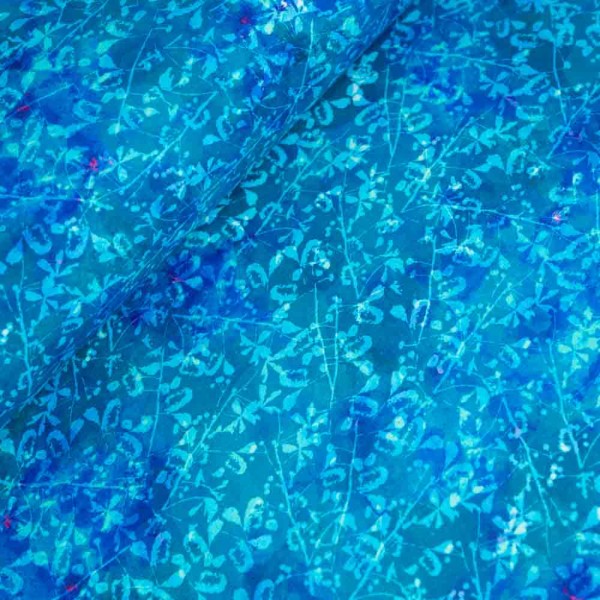 Baumwolljersey Aquarell Blümchenzweige türkis