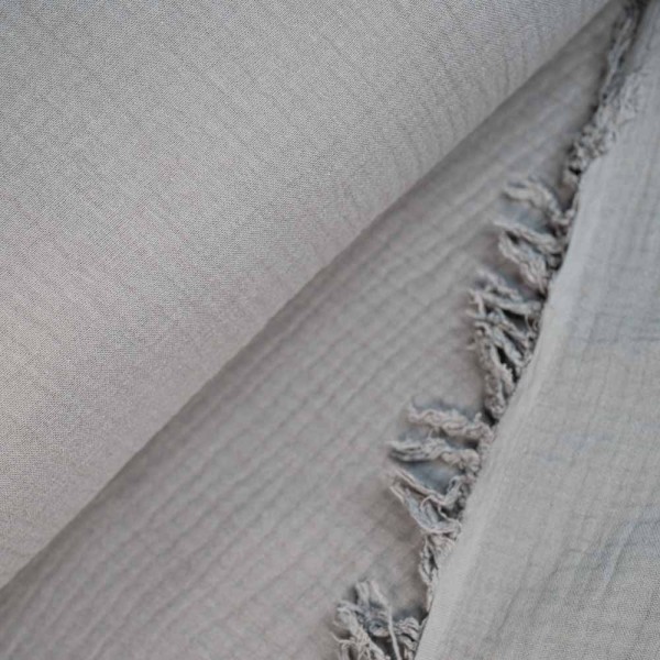 Musselin 4-lagig Fransenbordüre grau