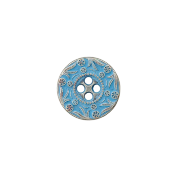 Prym Metallknopf verziert Blüten 15mm blau