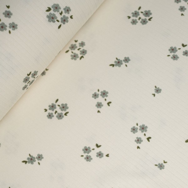 Ripp Baumwolljersey Blümchen salbei