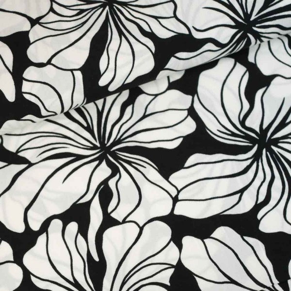 Viskosewebware tropische Blumen schwarz
