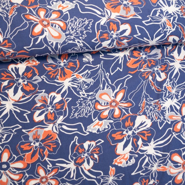Viskosewebware Gartenblume jeansblau