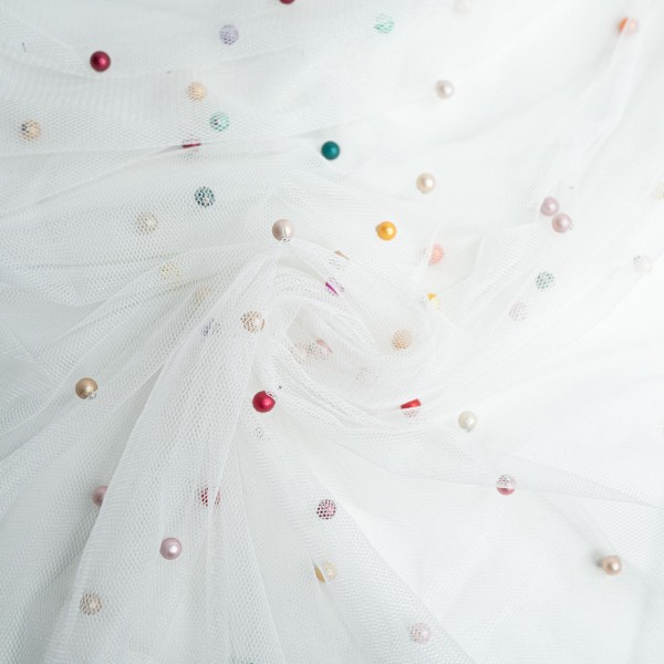 Schleiertüll Perlen weiß bunt