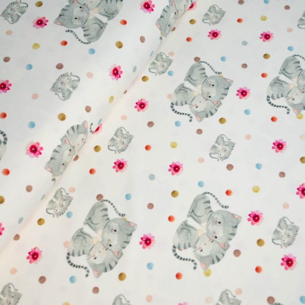 Baumwolljersey süße Katzen ecru