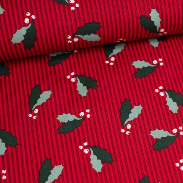 Baumwollwebware X-Mas Blätter rot