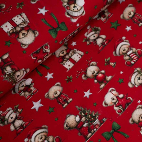 Baumwolljersey X-Mas Teddy dunkelrot