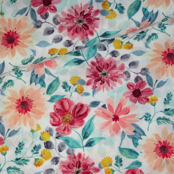 Baumwoll Popeline Aquarell Blumen apricot