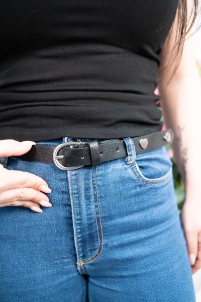 Gürtel Herzchen schwarz-silber