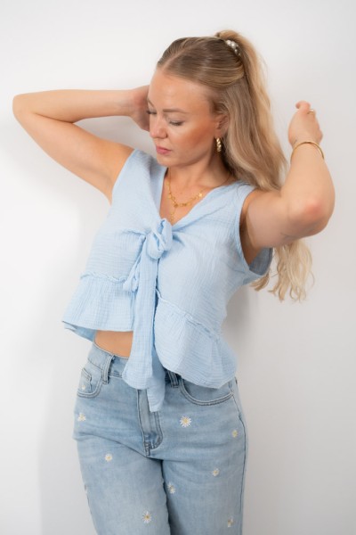 Musselin Top mit Schleife blau