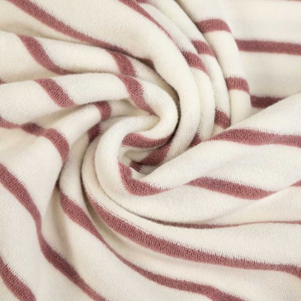Frottee Jersey Streifen ecru-altrosa