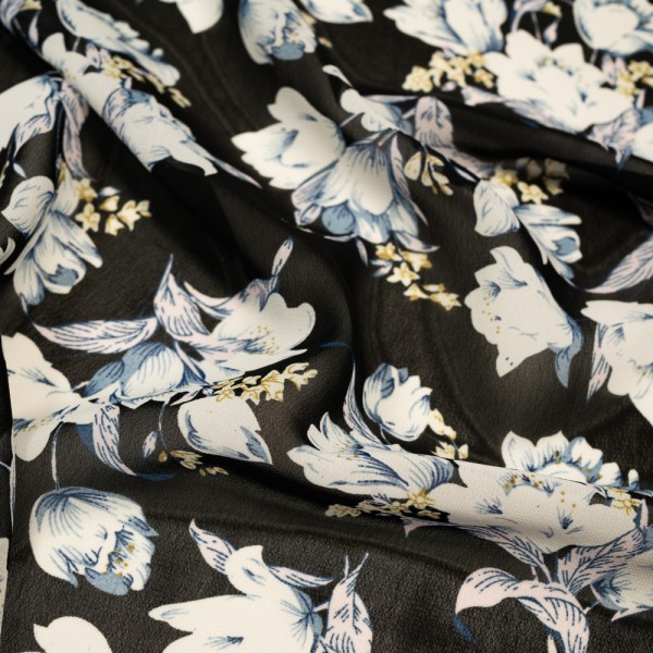 Chiffon Blumen schwarz-hellblau
