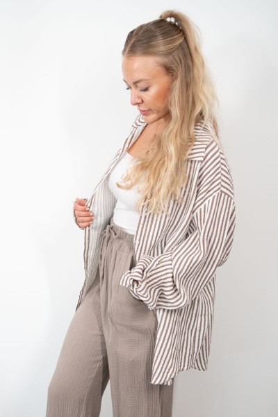 Musselinbluse Fiona Streifen taupe