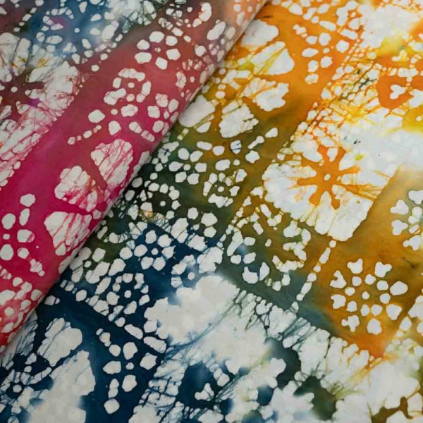 Baumwollwebware Batik Netz senfgelb