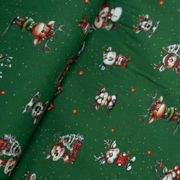 Baumwolljersey X-Mas Elch tannengrün